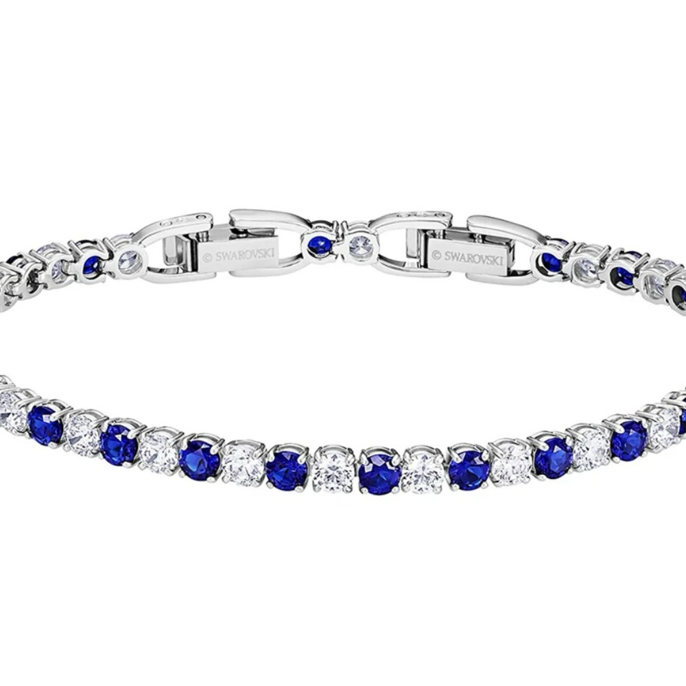 NEW Swarovski Tennis Bracelet Rhodium Plated with Blue and White Crystals